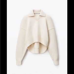 Alexander Wang Cropped Drape Back Polo Collar Sweater / Medium